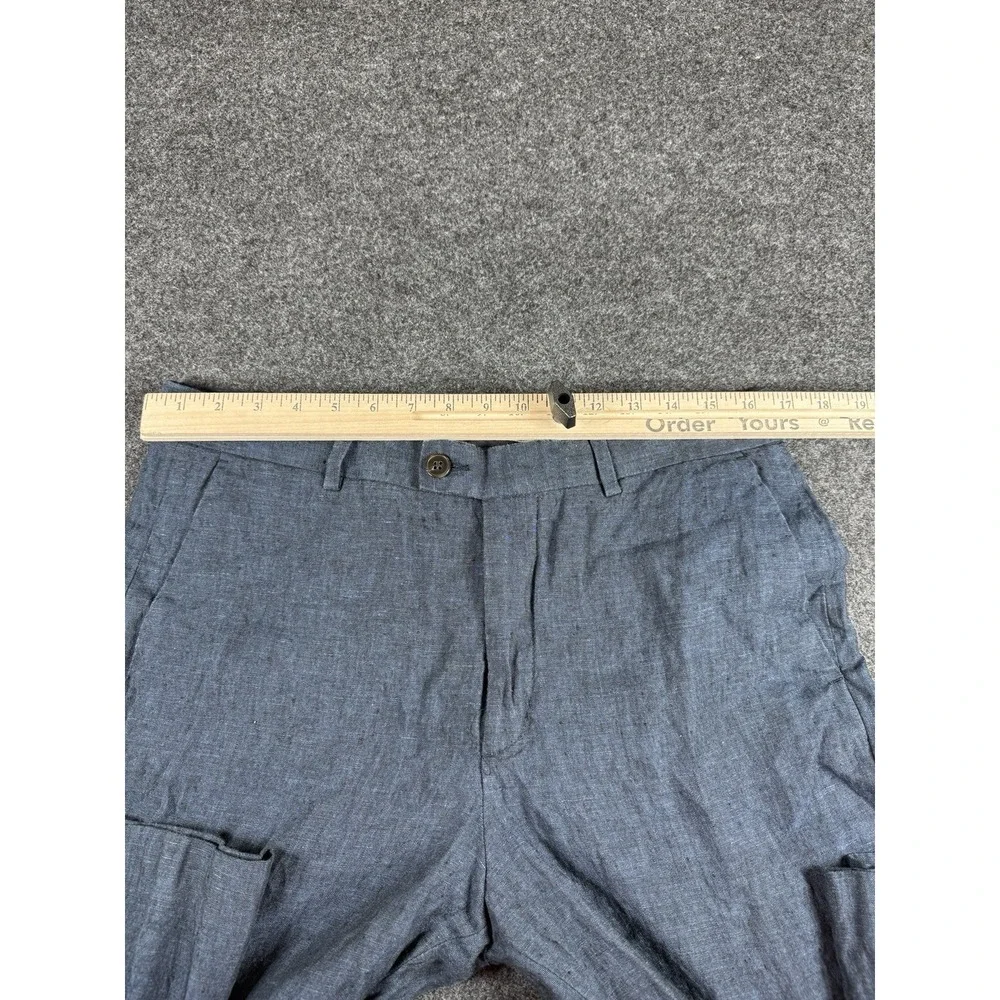 H&M Relaxed Fit Blue 100% Linen Tapper Leg Pants Size 34R Summer Boho‎ Minimal
